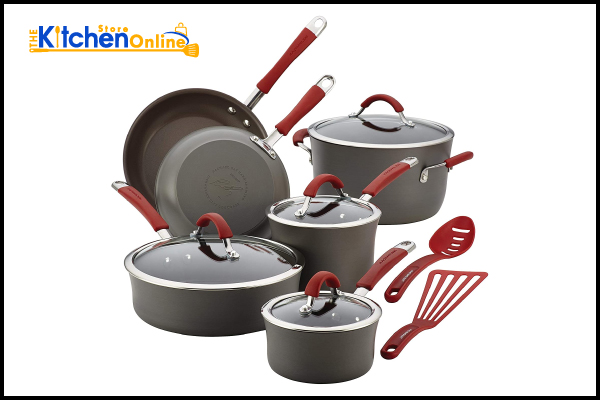 2. Rachael Ray Cucina Hard Anodized Nonstick Cookware Pots and Pans Set