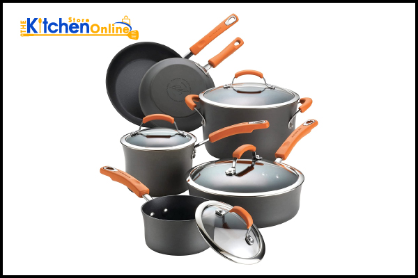 3. Rachael Ray Brights Hard Anodized Aluminum Nonstick Cookware Set with Glass Lids