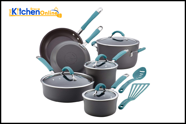 4. Rachael Ray Brights Hard Anodized Nonstick Cookware Pots and Pans Set